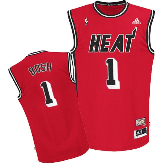 Men's Adidas Miami Heat 1 Chris Bosh Swingman Red Hardwood Classics Nights NBA Jersey