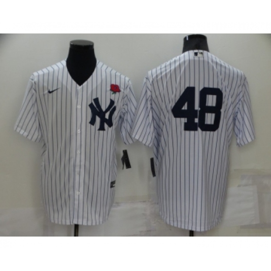Men's New York Yankees 48 Anthony Rizzo White No Name Stitched Rose Nike Cool Base Throwback Jersey