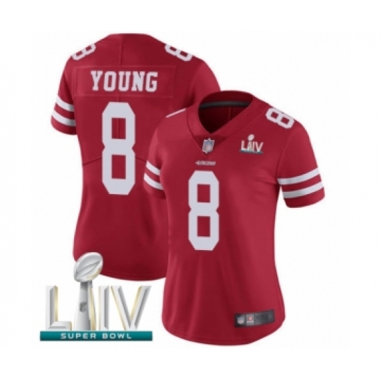 Women's San Francisco 49ers 8 Steve Young Red Team Color Vapor Untouchable Limited Player Super Bowl LIV Bound Football Jersey