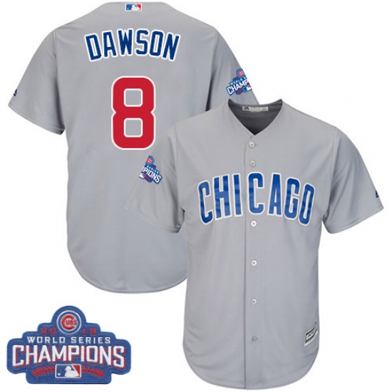 Youth Majestic Chicago Cubs 8 Andre Dawson Authentic Grey Road 2016 World Series Champions Cool Base MLB Jersey