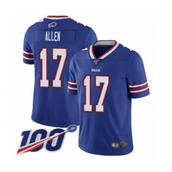 Men's Nike Buffalo Bills 17 Josh Allen Royal Blue Team Color Vapor Untouchable Limited Player 100th Season NFL Jersey