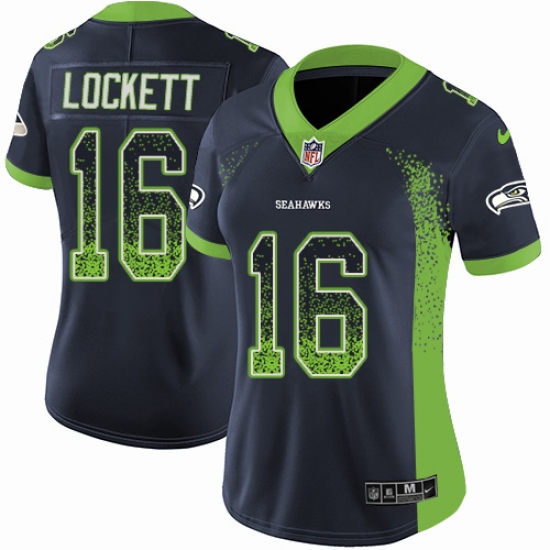 Women's Nike Seattle Seahawks 16 Tyler Lockett Limited Navy Blue Rush Drift Fashion NFL Jersey