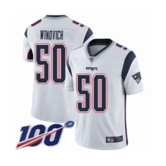 Men's New England Patriots 50 Chase Winovich White Vapor Untouchable Limited Player 100th Season Football Jersey