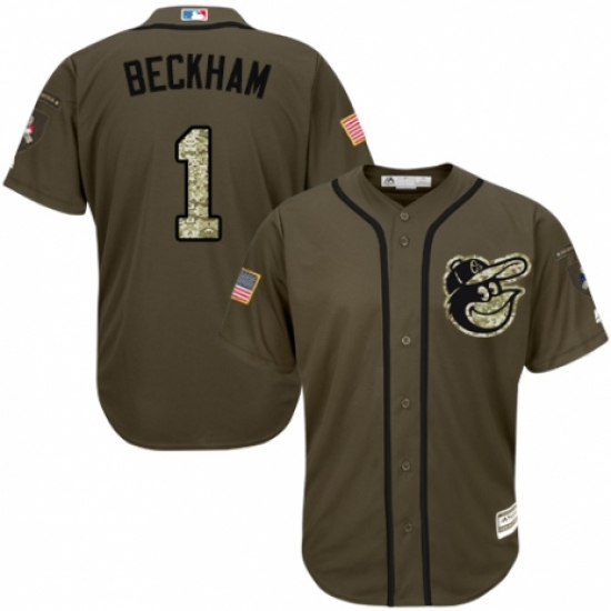 Men's Majestic Baltimore Orioles 1 Tim Beckham Authentic Green Salute to Service MLB Jersey