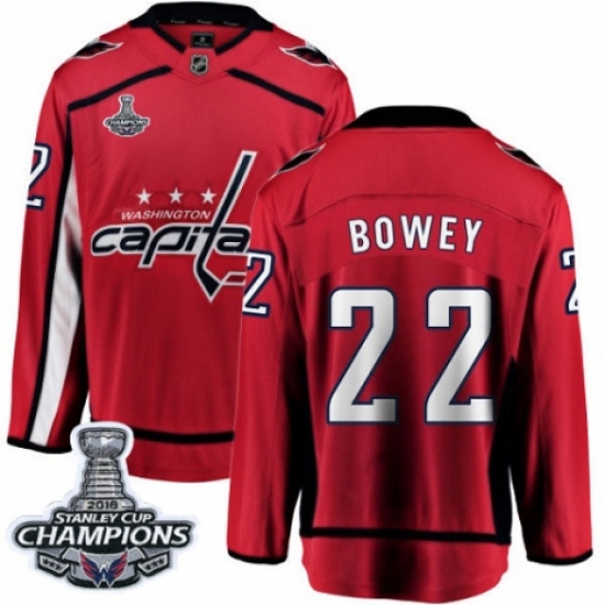 Youth Washington Capitals 22 Madison Bowey Fanatics Branded Red Home Breakaway 2018 Stanley Cup Final Champions NHL Jersey