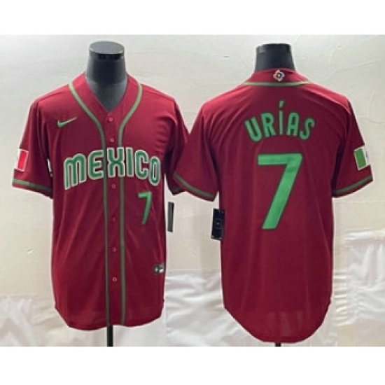 Men's Mexico Baseball 7 Julio Urias Number 2023 Red Green World Baseball Classic Stitched Jerseys