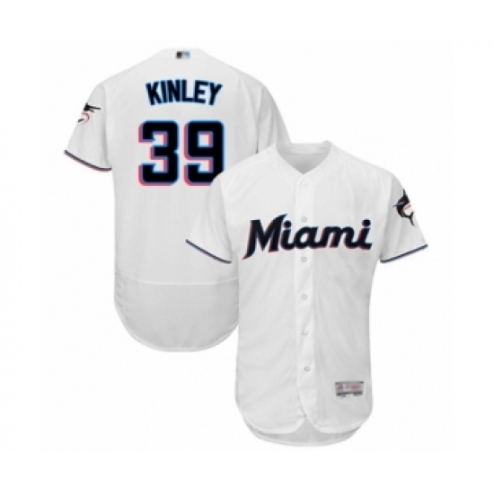Men's Miami Marlins 39 Tyler Kinley White Home Flex Base Authentic Collection Baseball Player Jersey