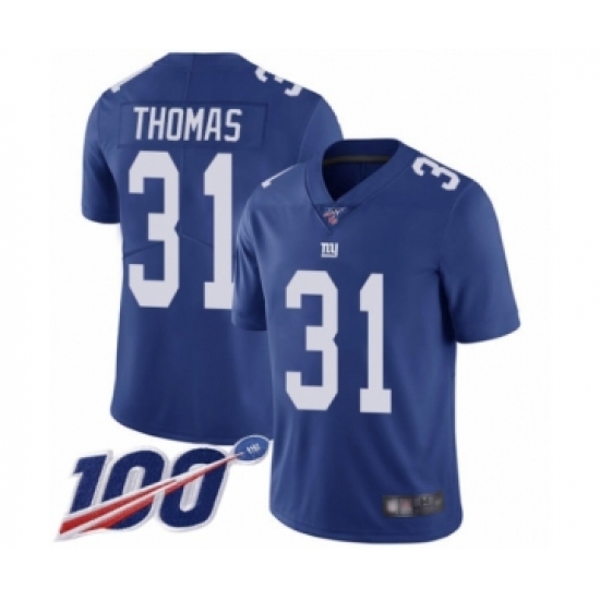 Men's New York Giants 31 Michael Thomas Royal Blue Team Color Vapor Untouchable Limited Player 100th Season Football Jersey