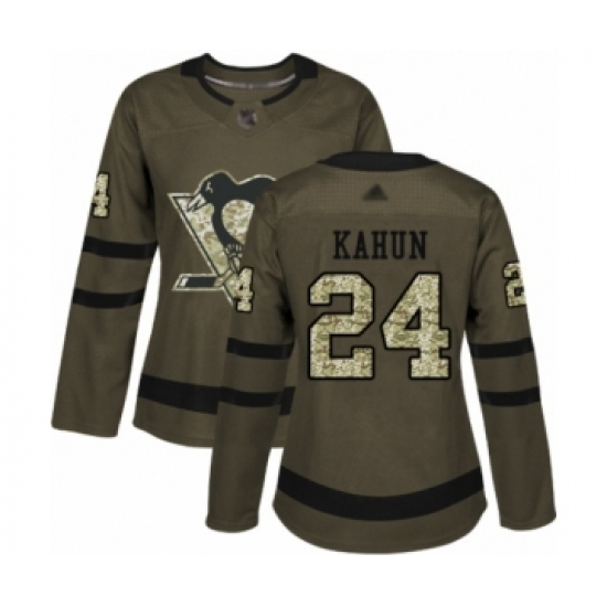 Women's Pittsburgh Penguins 24 Dominik Kahun Authentic Green Salute to Service Hockey Jersey
