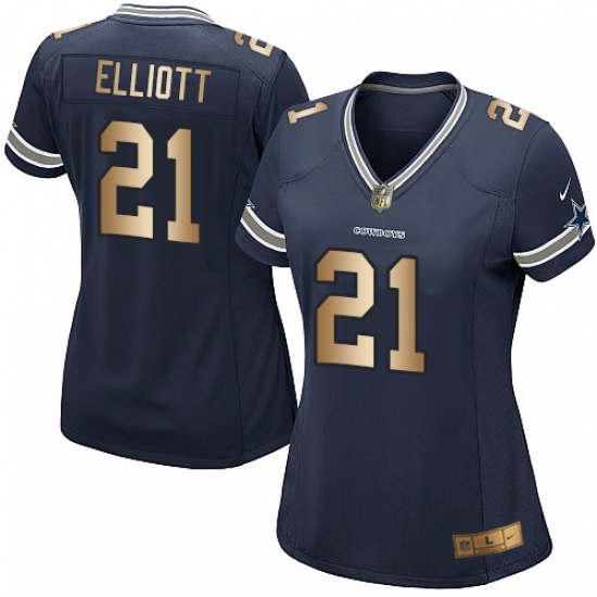Women's Nike Dallas Cowboys 21 Ezekiel Elliott Elite Navy/Gold Team Color NFL Jersey