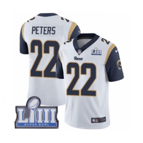 Youth Nike Los Angeles Rams 22 Marcus Peters White Vapor Untouchable Limited Player Super Bowl LIII Bound NFL Jersey