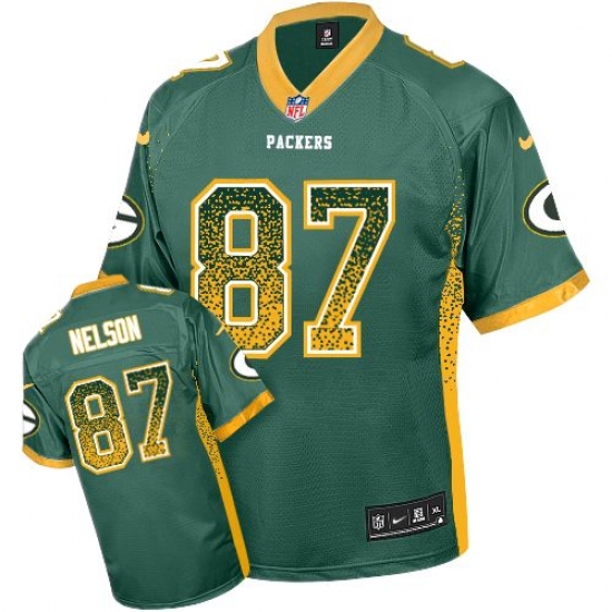 Men's Nike Green Bay Packers 87 Jordy Nelson Elite Green Drift Fashion NFL Jersey