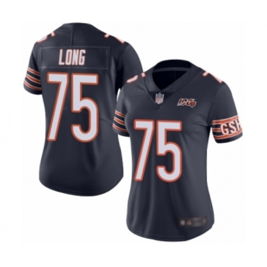 Women's Chicago Bears 75 Kyle Long Navy Blue Team Color 100th Season Limited Football Jersey