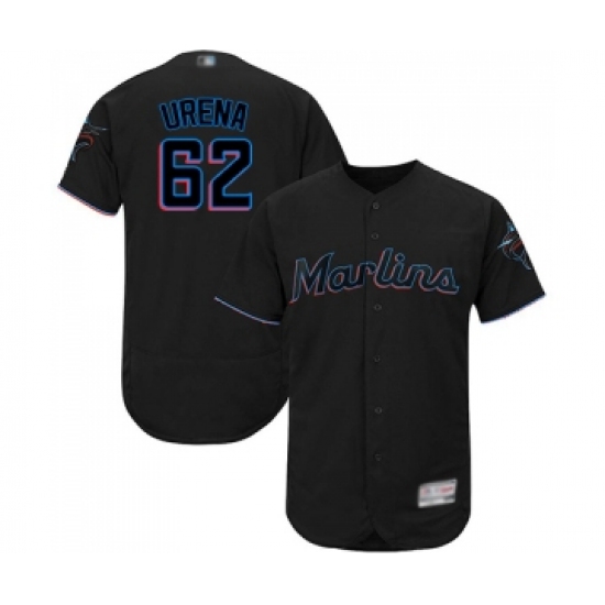 Men's Miami Marlins 62 Jose Urena Black Alternate Flex Base Authentic Collection Baseball Jersey