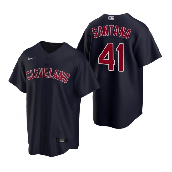 Men's Nike Cleveland Indians 41 Carlos Santana Navy Alternate Stitched Baseball Jersey