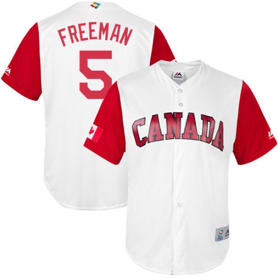 Men's Canada Baseball Majestic 5 Freddie Freeman White 2017 World Baseball Classic Replica Team Jersey