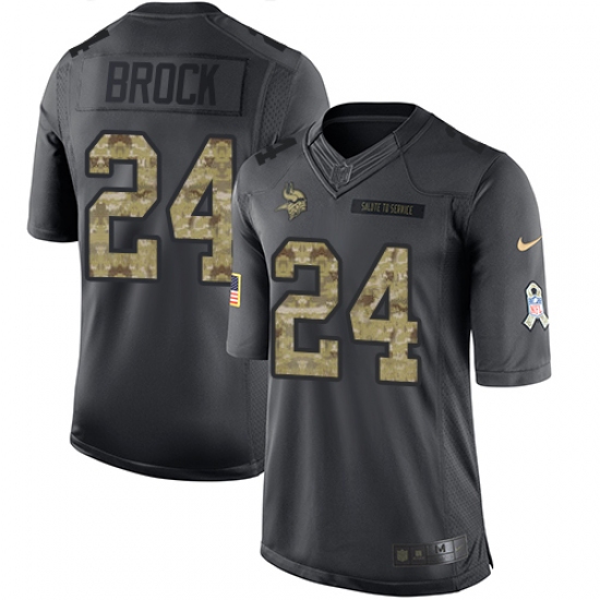 Men's Nike Minnesota Vikings 24 Tramaine Brock Limited Black 2016 Salute to Service NFL Jersey