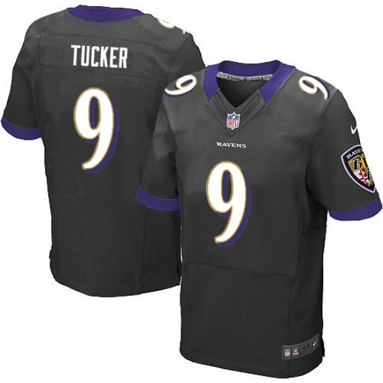 Men's Nike Baltimore Ravens 9 Justin Tucker Elite Black Alternate NFL Jersey