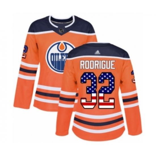 Women's Edmonton Oilers 32 Olivier Rodrigue Authentic Orange USA Flag Fashion Hockey Jersey