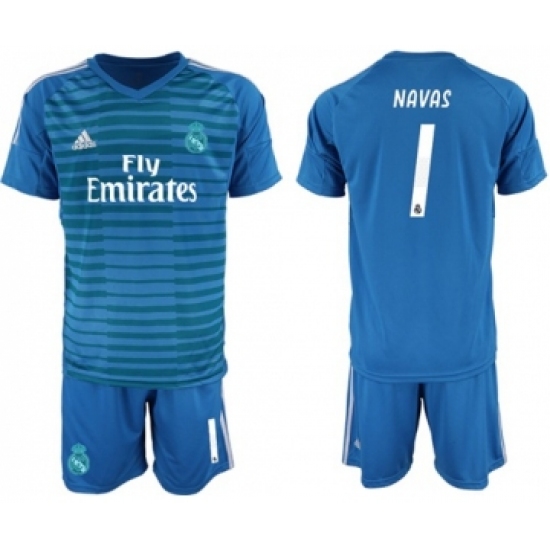 Real Madrid 1 Navas Blue Goalkeeper Soccer Club Jersey