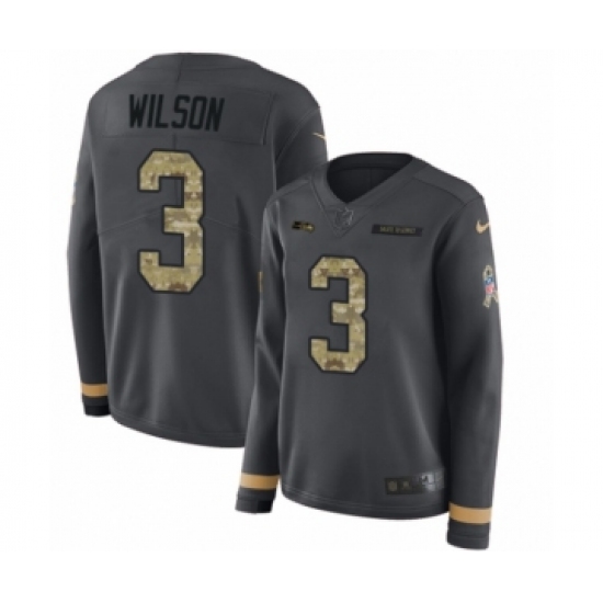 Women's Nike Seattle Seahawks 3 Russell Wilson Limited Black Salute to Service Therma Long Sleeve NFL Jersey