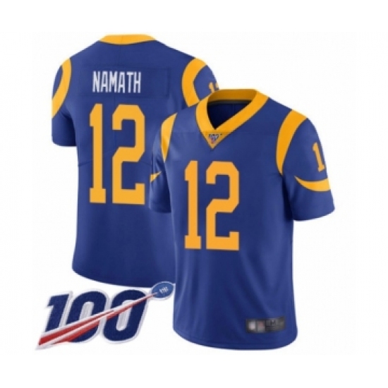 Men's Los Angeles Rams 12 Joe Namath Royal Blue Alternate Vapor Untouchable Limited Player 100th Season Football Jersey