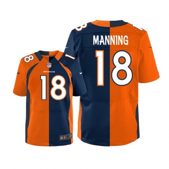 Men's Nike Denver Broncos 18 Peyton Manning Elite Orange/Navy Split Fashion NFL Jersey