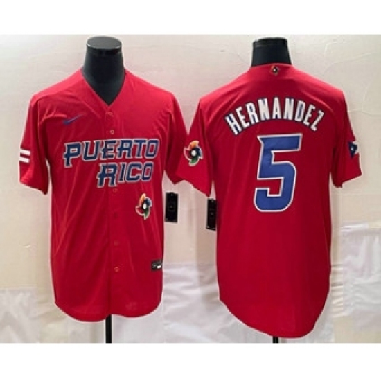 Men's Puerto Rico Baseball 5 Enrique Hernandez 2023 Red World Classic Stitched Jersey