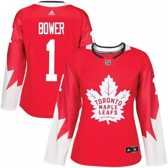 Women's Adidas Toronto Maple Leafs 1 Johnny Bower Authentic Red Alternate NHL Jersey