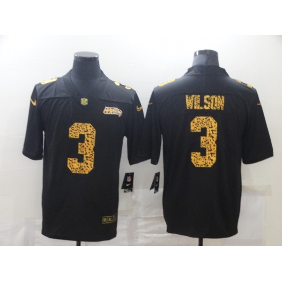 Men's Seattle Seahawks 3 Russell Wilson Black Nike Leopard Print Limited Jersey