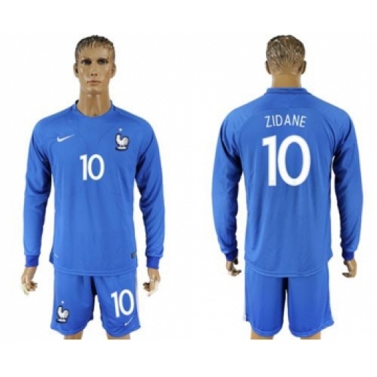 France 10 Zidane Home Long Sleeves Soccer Country Jersey