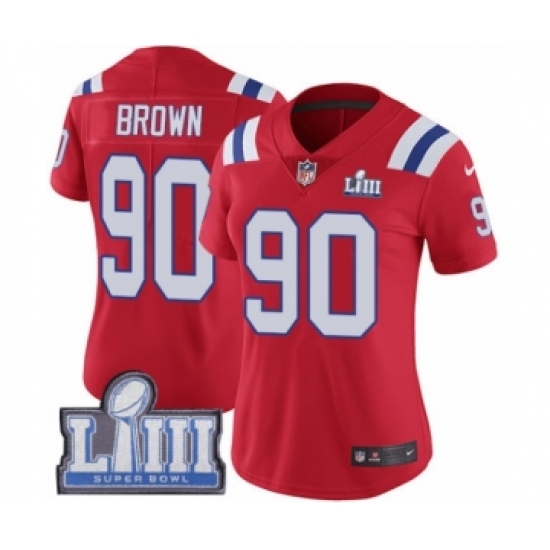 Women's Nike New England Patriots 90 Malcom Brown Red Alternate Vapor Untouchable Limited Player Super Bowl LIII Bound NFL Jersey
