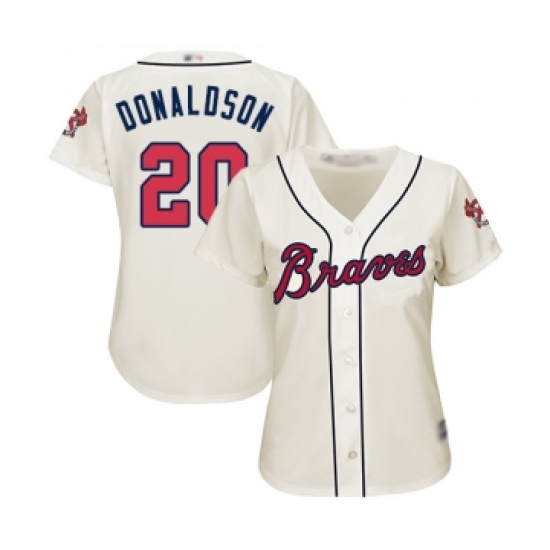 Women's Atlanta Braves 20 Josh Donaldson Replica Cream Alternate 2 Cool Base Baseball Jersey