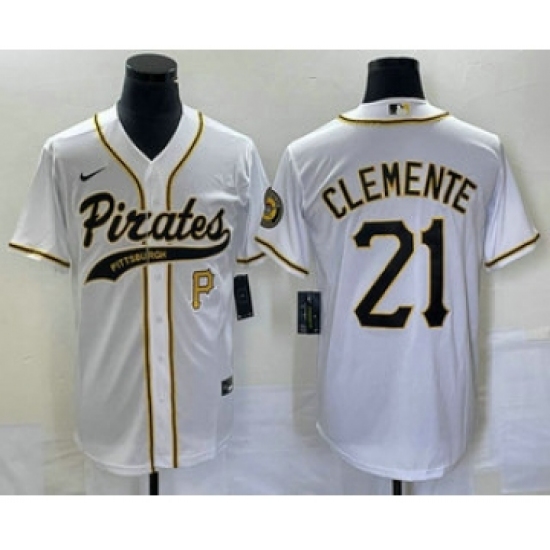 Men's Pittsburgh Pirates 21 Roberto Clemente Number White Cool Base Stitched Baseball Jersey