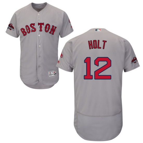 Men's Majestic Boston Red Sox 12 Brock Holt Grey Road Flex Base Authentic Collection 2018 World Series Champions MLB Jersey