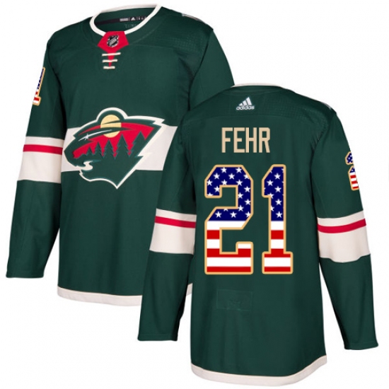 Men's Adidas Minnesota Wild 21 Eric Fehr Authentic Green USA Flag Fashion NHL Jersey