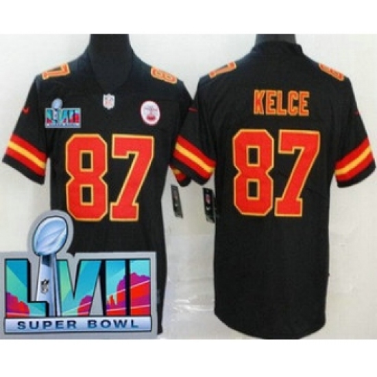 Men's Kansas City Chiefs 87 Travis Kelce Limited Black Super Bowl LVII Vapor Jersey