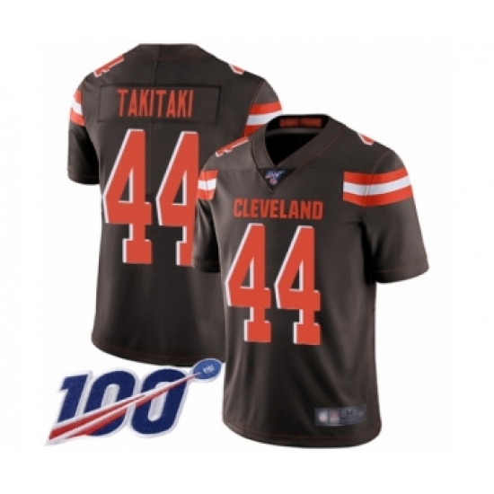 Men's Cleveland Browns 44 Sione Takitaki Brown Team Color Vapor Untouchable Limited Player 100th Season Football Jersey