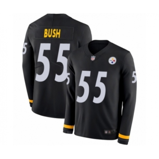 Youth Pittsburgh Steelers 55 Devin Bush Limited Black Therma Long Sleeve Football Jersey