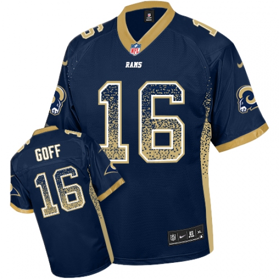 Men's Nike Los Angeles Rams 16 Jared Goff Elite Navy Blue Drift Fashion NFL Jersey