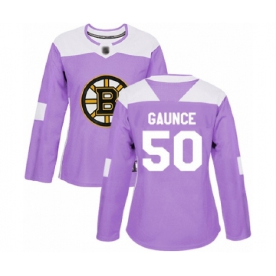 Women's Boston Bruins 50 Brendan Gaunce Authentic Purple Fights Cancer Practice Hockey Jersey