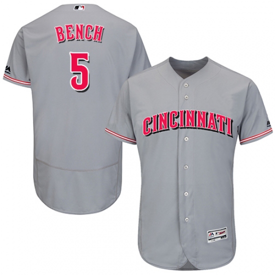 Men's Majestic Cincinnati Reds 5 Johnny Bench Grey Flexbase Authentic Collection MLB Jersey