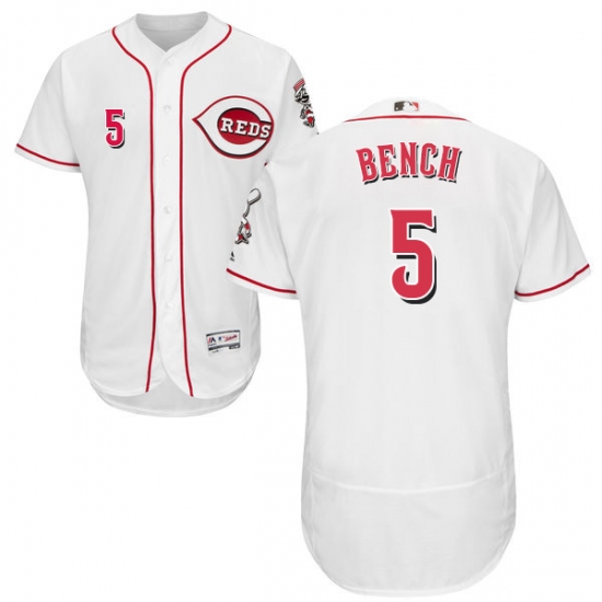 Men's Majestic Cincinnati Reds 5 Johnny Bench White Home Flex Base Authentic Collection MLB Jersey