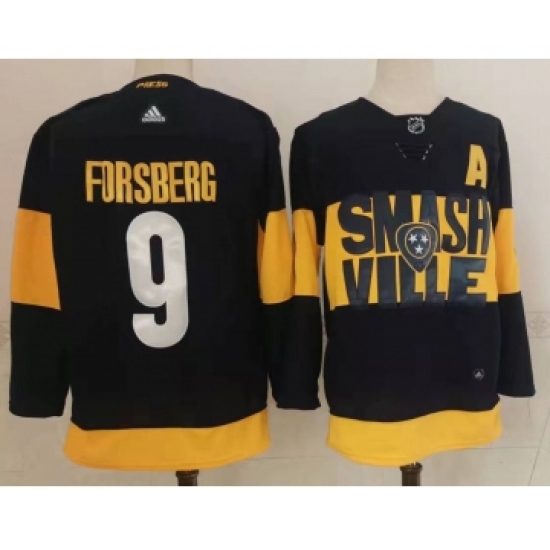 Men's Nashville Predators 9 Filip Forsberg Black 2022 Stadium Series adidas Stitched NHL Jersey