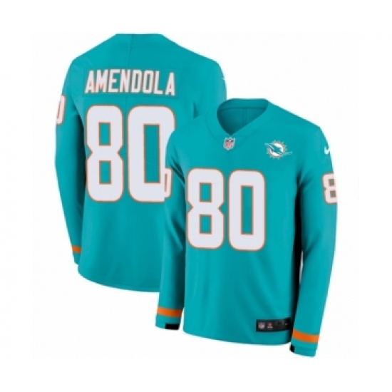 Men's Nike Miami Dolphins 80 Danny Amendola Limited Aqua Therma Long Sleeve NFL Jersey