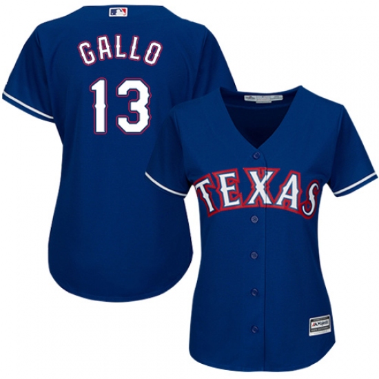 Women's Majestic Texas Rangers 13 Joey Gallo Replica Royal Blue Alternate 2 Cool Base MLB Jersey