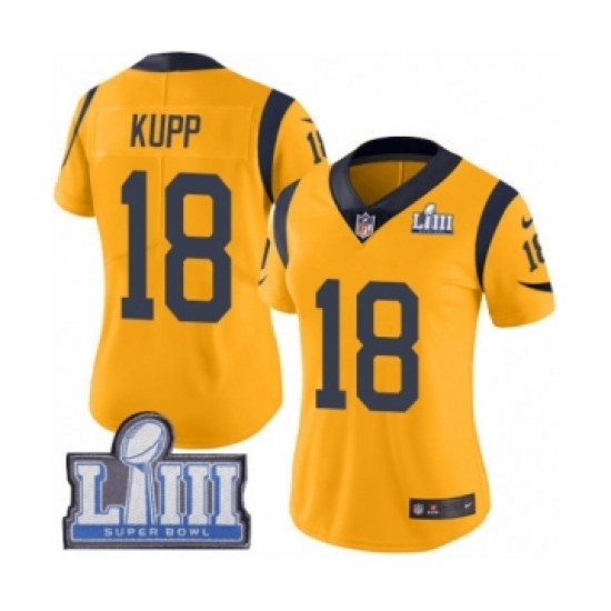 Women's Nike Los Angeles Rams 18 Cooper Kupp Limited Gold Rush Vapor Untouchable Super Bowl LIII Bound NFL Jersey