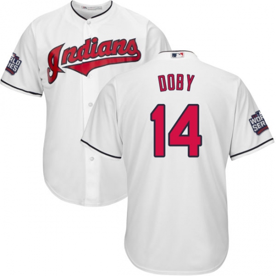 Youth Majestic Cleveland Indians 14 Larry Doby Authentic White Home 2016 World Series Bound Cool Base MLB Jersey