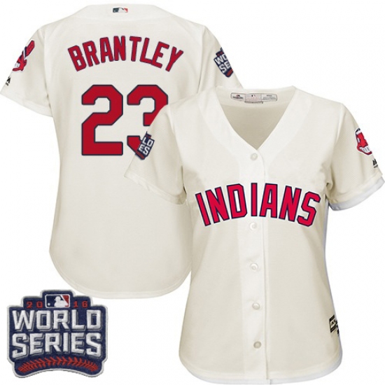 Women's Majestic Cleveland Indians 23 Michael Brantley Authentic Cream Alternate 2 2016 World Series Bound Cool Base MLB Jersey