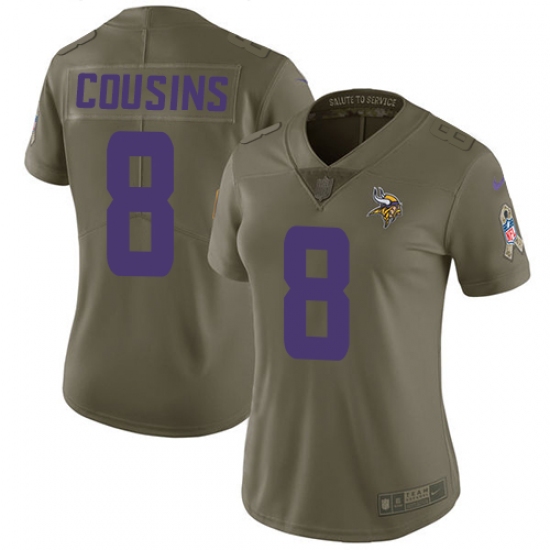 Women's Nike Minnesota Vikings 8 Kirk Cousins Limited Olive 2017 Salute to Service NFL Jersey